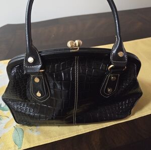 Franco Sarto Black Shoulder Bag with Gold Accents